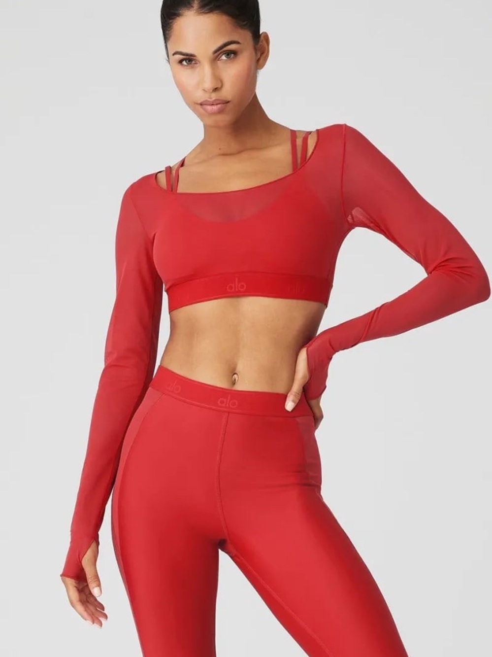 ALO Yoga Red Airlift Long Sleeve Mesh Ballet Dream Bra M Medium NWT